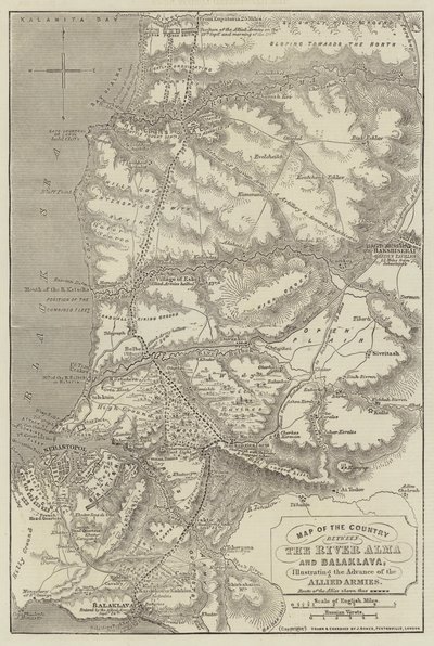 Map of the Country between the River Alma and Balaklava, illustrating the Advance of the Allied Armies by John Dower